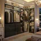 Corner Closet System with 6 Drawers, Closet Organizer System with 14 Shelves & 4 Hanging Rods, 87.2"L * 39.2"W / 63.2"L * 63.2"W Reversible L Shaped Walk-in Closets, Load 2500+LBS, Black