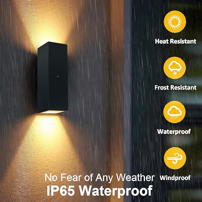 2 Pack Motion Sensor Outdoor Wall Lights, Dusk to Dawn Up & Down Sconces with E26 Dimmable LED Bulbs, Black Aluminum Porch, Patio, Garage,Front Door Lighting Fixtures, ETL Listed