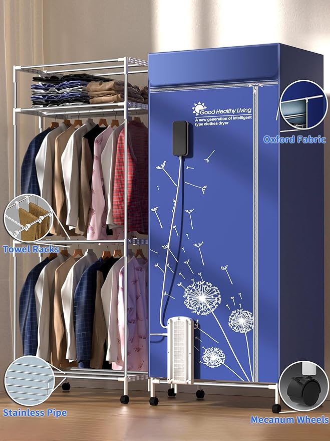 Clothes Dryer, 1600W-110V Portable Clothes Dryer, 67Inch-3 Tier Foldable Clothes Dryers Rack, Energy Saving Portable Dryer for Apartment, Indoor, Travel, RV