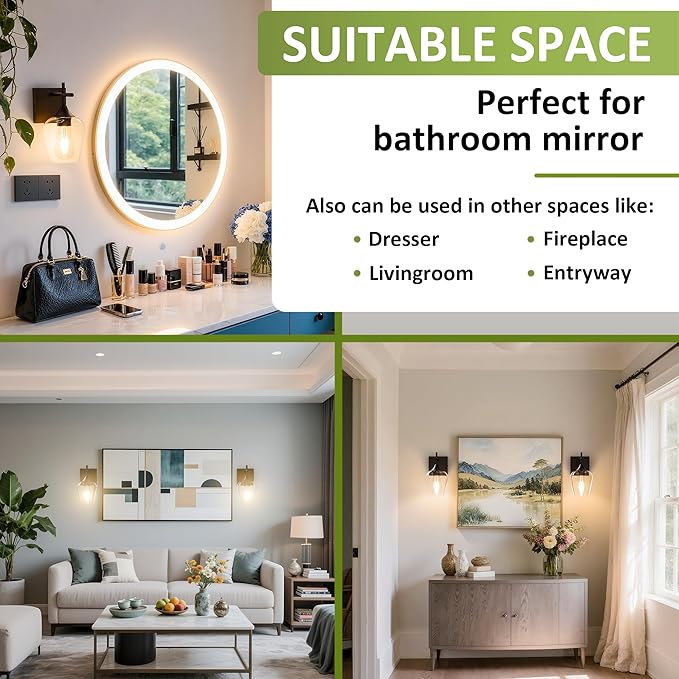 Vanity Bathroom Light, 1-Light Bathroom Light Fixtures Over Mirror, Black Vanity Lights for Bathroom with Clear Glass, Modern Wall Lamp for Cabinet Hallway, Bedroom