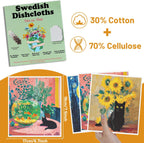 Oil Painting Swedish Dishcloths for Kitchen, 6 Pack Black Cat Wall Art Reusable Paper Towels Washable, Absorbent Dish Rags for Washing Dishes Housewarming Gifts