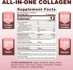 Hydrolyzed Collagen Peptides Gummies 800mg, Sugar Free Multi Peptides Type I II III V & X, Plus Biotin, Keratin & Vitamin for Women Men Healthy Skin Hair Nails, Bone & Joint Support