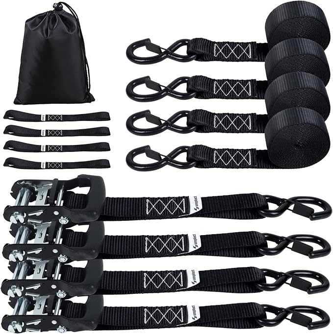 4000 lb Ratchet Straps 1.5 Inch 15ft 4 Pack Adjustable Tie Down Straps with S Hooks,Heavy Duty Strap for,Boats,Truck Bed,Tarps,Trailers,Wind,Storage Sheds,Rook Rack,Car Accessoreis Essentials Black