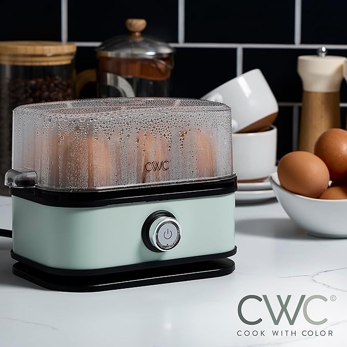 COOK WITH COLOR 6-Egg Capacity Egg Cooker – For Soft, Medium, Or Hard-Boiled Eggs, Rapid Cook Time, Auto Shut-Off & Boil-Dry Protection – Includes Tray, Measuring Cup & Lid – 210W Egg Maker, Sage