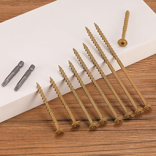 #14 x 6 Inch Lag Screws (192Pcs) 8lb. Structural Wood Screw, Bronze, Carbon Steel, Washer Head, Rust Resistant epoxy Coated, T30 Star Bit