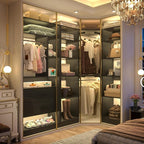 Corner Closet System with 2 Sets, 63.2" Corner Closet Organizer System with 2 Drawers + 18 Shelves + 3 Hanging Rods, Reversible L Shaped Walk-in Closets, Black (63.2" L x 39.2" W x 80" H)