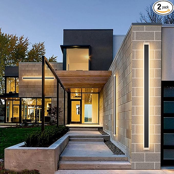 Outdoor Lights 2 Pack,Modern Outdoor Wall Light Fixture Long Strip LED Wall Sconce IP65 Anti Rust Warm Light 3000K Exterior Wall Mount Lights for Entrance, Hallway, Garage, Porch