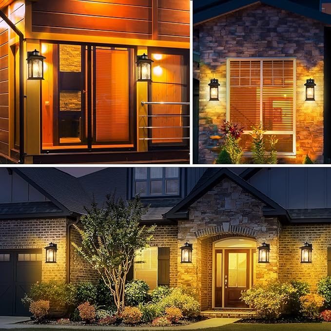 2 Packs Motion Sensor Outdoor Sconce - Advanced Dusk to Dawn Outdoor Lighting, Retro Motion Sensor Porch Light Fixtures, Black Waterproof Exterior Lantern Wall Mount for Garage, Outside, Anti-Rust