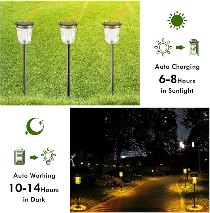 Solar Pathway Lights, 6 Pack 200 Lumens Super Bright Solar Lights Outdoor Waterproof with 2 Lighting Modes, Auto On/Off Outdoor Solar Lights for Yard, Walkway, Lawn, Driveway, Path,Outside