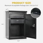 DWVO Wall-Mount Mailbox with Password Lock & Secure Lid, Parcel Drop Box, Anti-Theft Lockable Storage Box for Home, Office & School, Wall-Mounted or Floor-Mounted, Black, 9 gallons