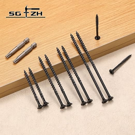 #9 x 3 Inch Deck Screws (474Pcs) 6lb. Carbon Steel, Black, Flat Head, Rust Resistant epoxy Coated, with T25 Star Bit