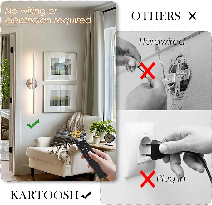 Removable Battery Operated Wall Sconces with Remote Control 350°Rotate LED Wireless Wall Lights with 3 Color Temperatures & Dimming for Bedroom, Hallway,28.3 Inch (2 Pack)