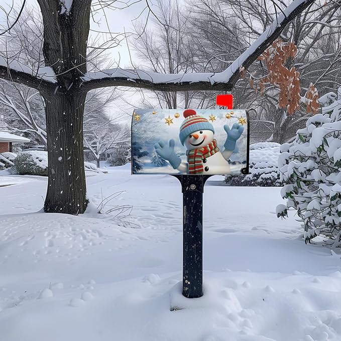Snowman Winter Mailbox Covers Magnetic 21x18 Inch Snowflakes Holiday Mailbox Cover Standard Size Outdoor Decor Farmhouse Post Letterbox Wraps for Garden Yard