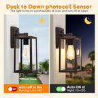 PARTPHONER Dusk to Dawn Porch Light Fixtures, Black Brushed Gold Exterior Lighting Lamp, Sensor Wall Lantern, Waterproof Outdoor Wall Sconce for House Doorway, Garage 2 Pack