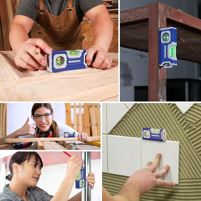 WORKPRO Small Level, 4-1/2 Inch Mini Level Tool, Magnetic Pocket Level with 2 Different Bubbles 90°/180°, Aluminum Alloy Construction, Cobalt Blue