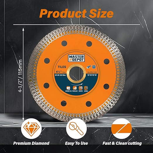 4.5 Inch Ultra-Thin Turbo Mesh Diamond Blade for Porcelain, Ceramic, Marble, Granite Cutting, 2 Pack for Handheld and Angle Grinders, Dry and Wet Use