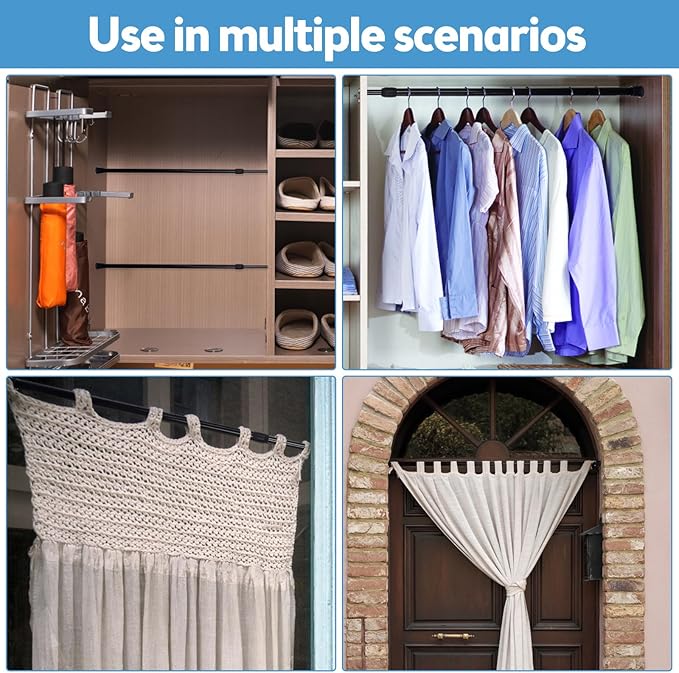 4 Pack Sliding Door Security, Bar Window Security Bars, Adjustable Sliding Glass Door Lock, Window Safety Lock Bar with Rubber Tips, Extendable Tension Rods 15.7-27.6 Inch for Children Home