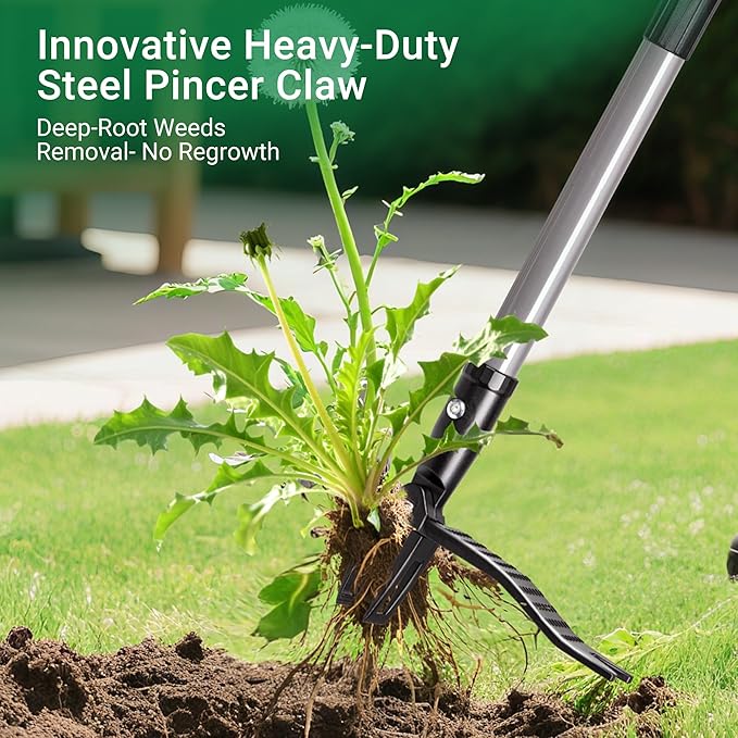 Suchtale Metal Weeder，Stand Up Weed Puller Tool with Long Handle – Heavy-Duty All-Metal Weeder with Upgraded Pincer Claw – Pull Weeds from The Root Without Bending, Pulling, or Kneeling