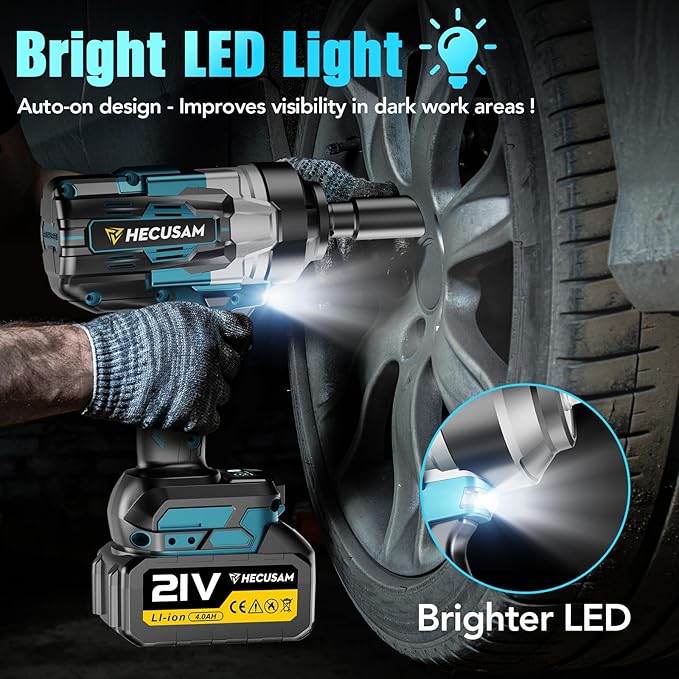 1/2" Cordless Impact Wrench, 1500N.m (1106Ft-lbs) Brushless Impact Gun, 2x4.0Ah Batteries, Max 4200RPM with Reverse Auto-Stop & LED Light for Car Truck Lug Nuts, Auto Repair, Industrial & DIY