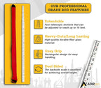 AdirPro 16-Foot Fiberglass Grade Rod – 10ths, 4-Section Telescoping Rectangular Leveling Rod – Non Glare and Corrosion Resistant – Heavy Duty Carrying Case Included