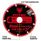 FOXBC 4-1/2 Inch Diamond Cutting Wheel Metal Cut Off for Angle Grinder, 5000+ Cuts on Rebar, Stainless Steel, Angle Iron, 7/8" Arbor - 3 Pack