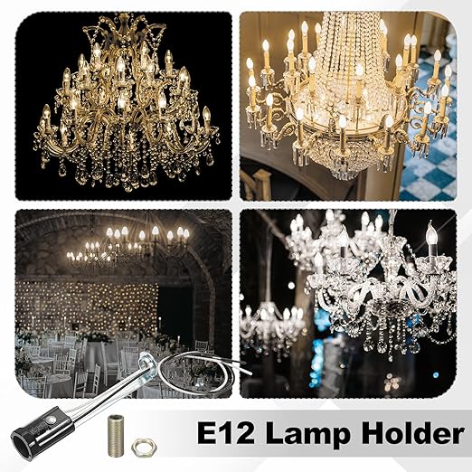 PATIKIL Candelabra Base Lamp Holder Light Socket, 6pcs UL Listed Keyless E12 Bulb Socket with 9.8" Wire Leads for E12 Incandescent LED Light Bulbs, 3.7" Tall