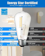 MASTERY MART 10 Pack Vintage Edison Bulbs, E26 Led Bulb 5.5W Equivalent to 60W, Dimmable, 5000K Daylight White, High Brightness Antique ST19, Clear Glass