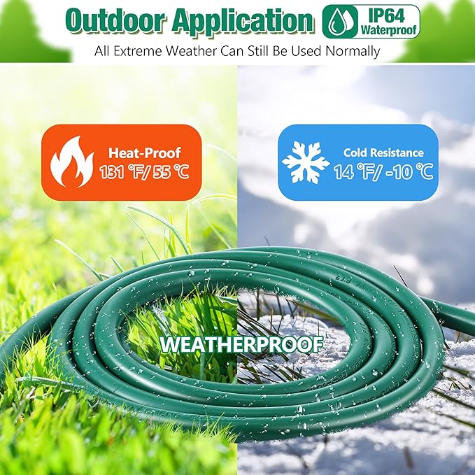 Feekoon 40FT Outdoor Extension Cord with Timer,1 to 3 Way Extension Cord Splitter,16AWG SJTW Heavy Duty 3 Plug Green with Multiple Outlets and Weatherproof Covers for Halloween Christmas