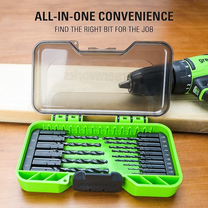 Greenworks 14 Pcs Black Oxide Drilling Bit Set,135 Degree Split Point, Black Oxide Coated, For Plastic, Wood and Metal