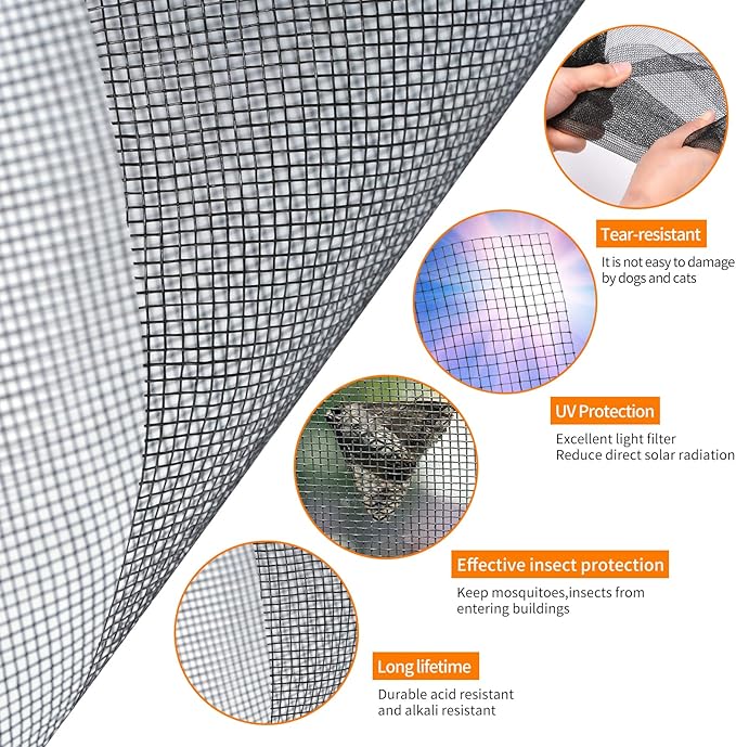 Fiberglass Window Screen Roll 96” x 100’ Easy to Use Black Replacement Window Screens for House Windows or Door