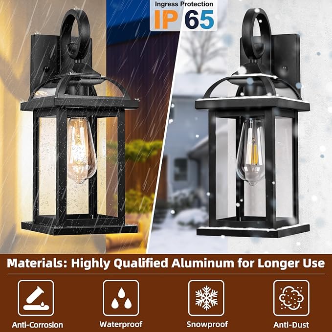 Black Exterior Light Fixtures 2-Pack, Anti-Rust Aluminum Outdoor Wall Lights for House Porch Lights IP65 Waterproof Clear Glass Outdoor Sconces Wall Mount Wall Lanterns, Matte Black