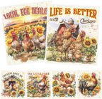 Swedish Dishcloths for Kitchen, 6 Pack Farm Reusable Paper Towels Housewarming Gifts for Women, Chicken Rooster Absorbent Dish Rags for Washing Dishes