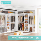 Walk in Closet Organizer System - Built-in Garment Rack with 6 Shelves and 3 Extendable Hanging Rods, Wall Mounted Clothes Organizers Storage Systems for Bedroom