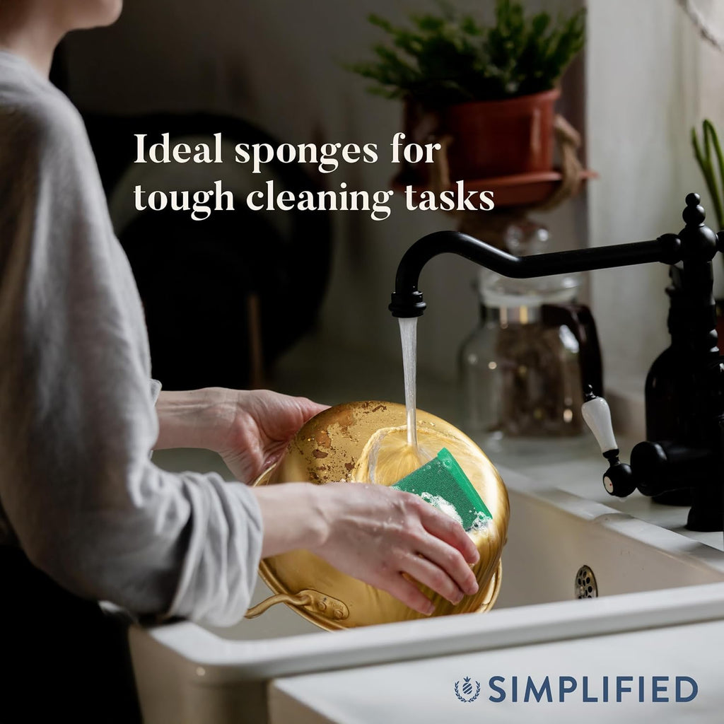 Simplified 6-Pack Steel Scouring Sponges with Rust Resistant Stainless Steel Threading for Home and Kitchen Cleaning Supplies, Heavy Duty Cleaning Sponge for Kitchen & Bathroom, Navy/Yellow