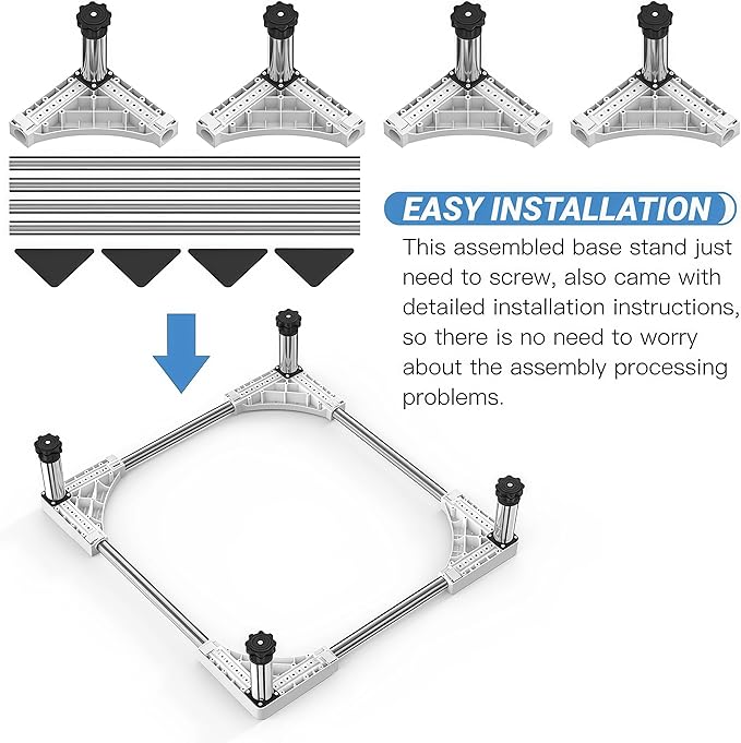 SEISSO Mini Fridge Stand Adjust Height 7"-8.2"-Large Adjustable Washing Machine Stand with 4 Adjutable Feet, Load Capacity 770LB. Refrigerator Stand, Washer and Dryer Pedestals Stand for Home Appliance Width 23"-32"