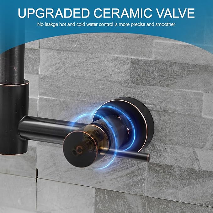 AIMADI Oil Rubbed Bronze Kitchen Faucet Wall Mount 8 Inch Center,Commercial Spring Kitchen Sink Faucet with Pull Down Sprayer,Dual Handle Farmhouse Contemporary