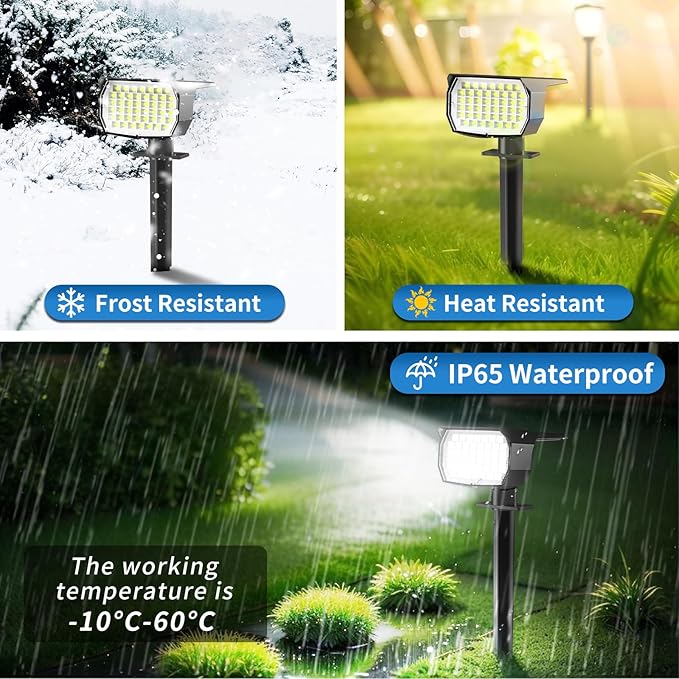 Solar Spot Lights Outdoor 2 Pack, [46 LED/3 Modes] Solar Landscape Spotlights Waterproof, 2-in-1 Auto On/Off Solar Powered Lights for Outside Yard Garden Wall Pathway(Cool White)