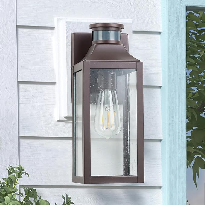 MICSIU Motion Sensor Outdoor Wall Light Fixture, 12.75 Inch Oil Rubbed Bronze Exterior Sconce Lighting, Waterproof Outside Light for House, Front Porch, Garage, Patio, Doorway