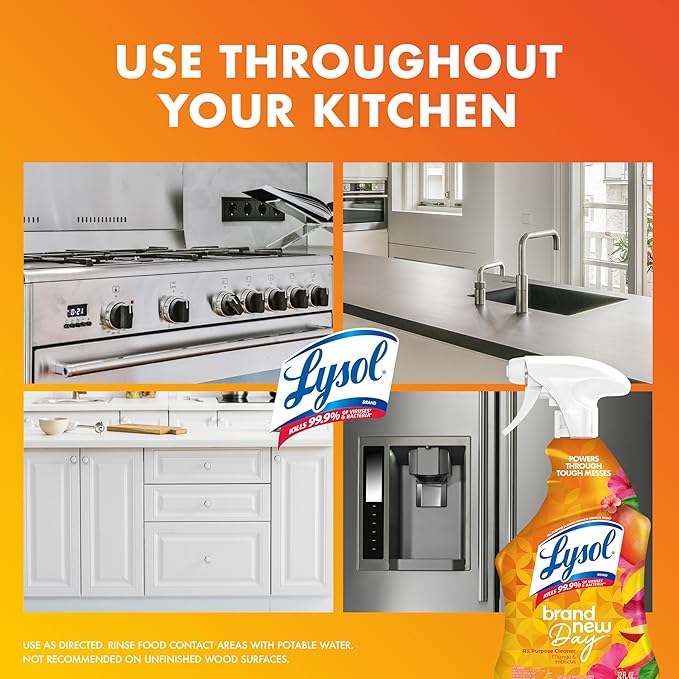 Lysol All Purpose Cleaner Spray, Multi-Purpose Disinfecting Spray, Kitchen & Bathroom Cleaner, Mango & Hibiscus Scent, 32 Fl Oz
