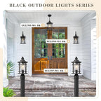 Emliviar Outdoor Post Lighting, 15 Inch Modern Vintage Exterior Pole Lantern for House Garden, Lamp Post Light with Water Ripple Glass, Black Finish, XE229P-WG BK