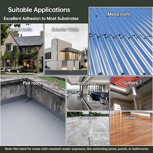 1 Gallon Gray Roof Sealant Waterproof, Elastomeric Roofing Coating Liquid Waterproofing Paint Adhesive, Solar Reflective Sealer for Outdoor Flat, Metal Roofs Leak Repair 4KG