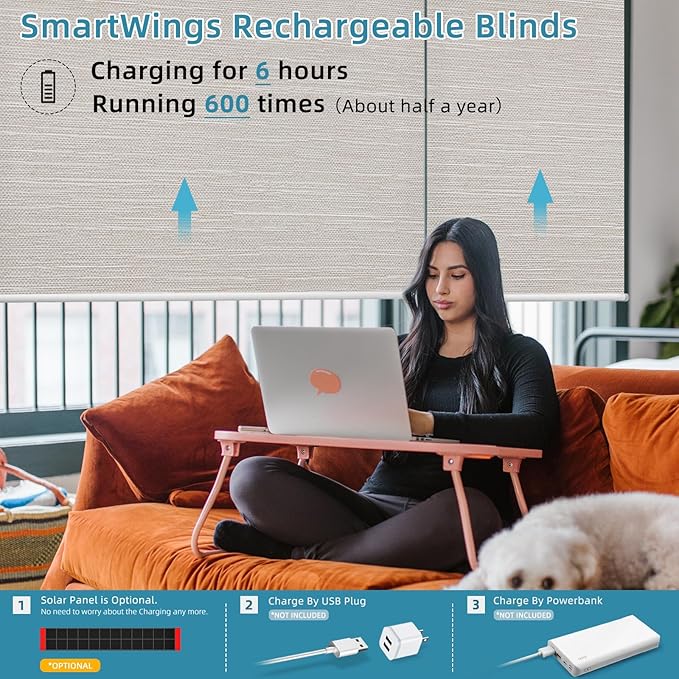 SmartWings Motorized Smart Blinds with Remote, Custom Automatic 100% Blackout Roller Shade Compatible with Alexa/Homekit/Google, Electric Smart Blinds for Indoor Windows, Essential Cream
