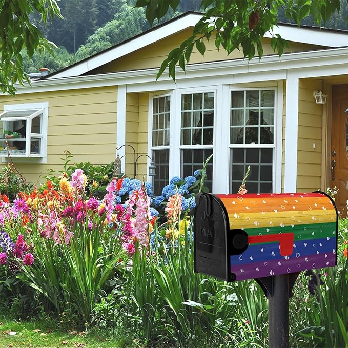 Rainbow Pride Mailbox Cover Magnetic Large Size Gay Pride Mailbox Post Covers Heart Love LGBT Asexual LGBTQ Mailbox Wraps Oversized Mailbox Decor for Outside Garden Yard 25.5x21 Inch
