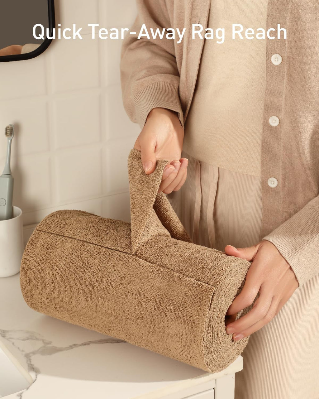 Fantasticlean Microfiber Cleaning Cloth Roll -30 Pack, Tear Away Microfiber Towels, 12" x 12", Reusable, Washable, Scratch Free, Ultra Absorbent Dishcloth for Car, Home Supplies, Pet, Kitchen (TAN)