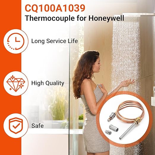30Inch Thermocouple Compatible with Honeywell Water Heaters, CQ100A1039 Gas Furnaces Thermocouple for Twist-in, Clamp-in and Push-in Type Pilot Burners, Boilers Thermal Coupler Parts