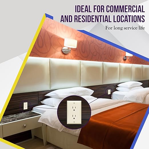 ENERLITES 10 Pack Light Almond Decorator Receptacle with Screwless Wall Plate, Standard Electrical Wall Outlet, 15A 125V, Self-Grounding, 2-Pole, 3-Wire, 5-15R, UL Listed, Tamper Resistant