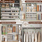 Aheaplus Closet System with Drawers Set of 2, Wood Closet Organizer System with 8 Hanging Rods & Top Shelves, Walk-in Closets Organizer Wardrobe Clothes Rack System, Cut Fits Spaces 4-9FT. Wide, Grey