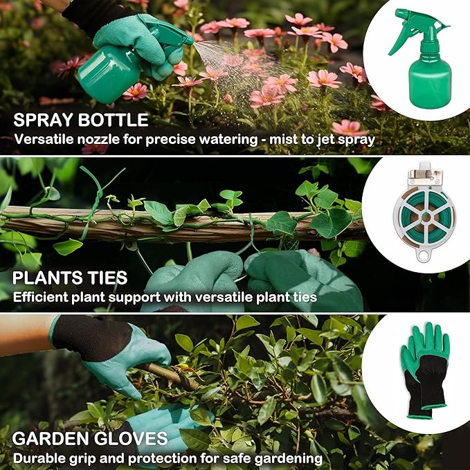 Bluemars Gardening Hand Tool Kit 14PCS Heavy Duty Stainless Steel Garden Tool Set with Floral Garden Tote -Outdoor Gardening Transplanting Gifts for Woman