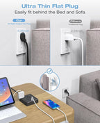 25FT Surge Protector Power Strip,12 AC Outlets with 6 USB Ports (2 USB-C), Flat Plug Extension Cord with Multiple Outlets, Wall Mount for Home Office,Dorm, Black