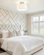 Semi Flush Mount Ceiling Light, 3-Light 12.5" Ceiling Light Fixture with White Pleated Fabric Shade, Brushed Nickel Drum Lamp for Nursery Hallway Bedroom Kitchen, AD-25036-3SF-SN